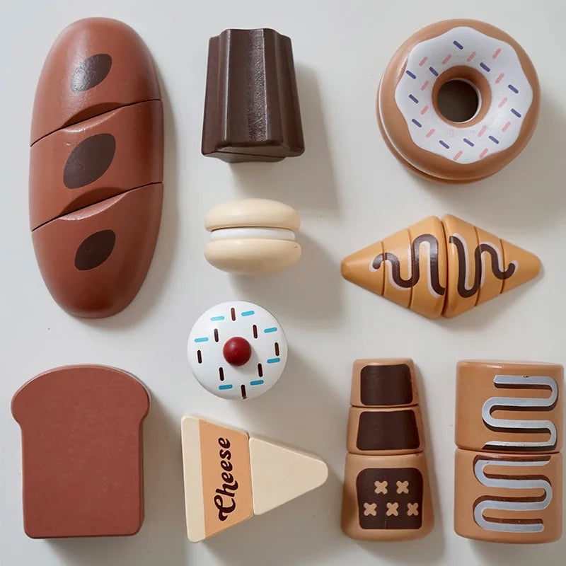 Conjunto de Alimentos e Utensílios em Madeira para Brincar
