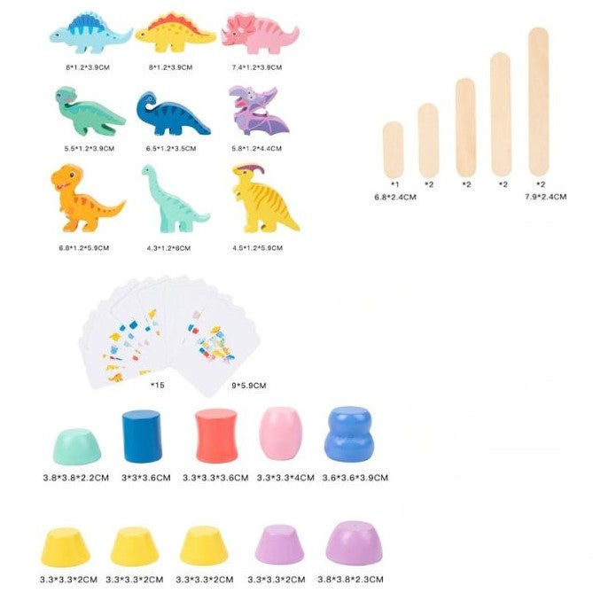 Dino Equilíbrio Challenge – jogo Montessori de empilhamento e cartas de desafio