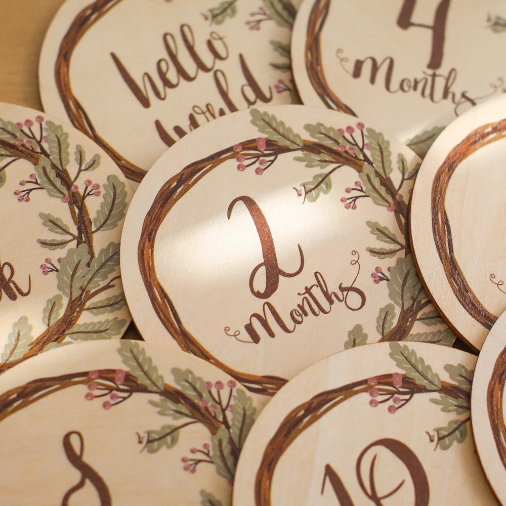 Conjunto de placas mensais de madeira - Flower Vine