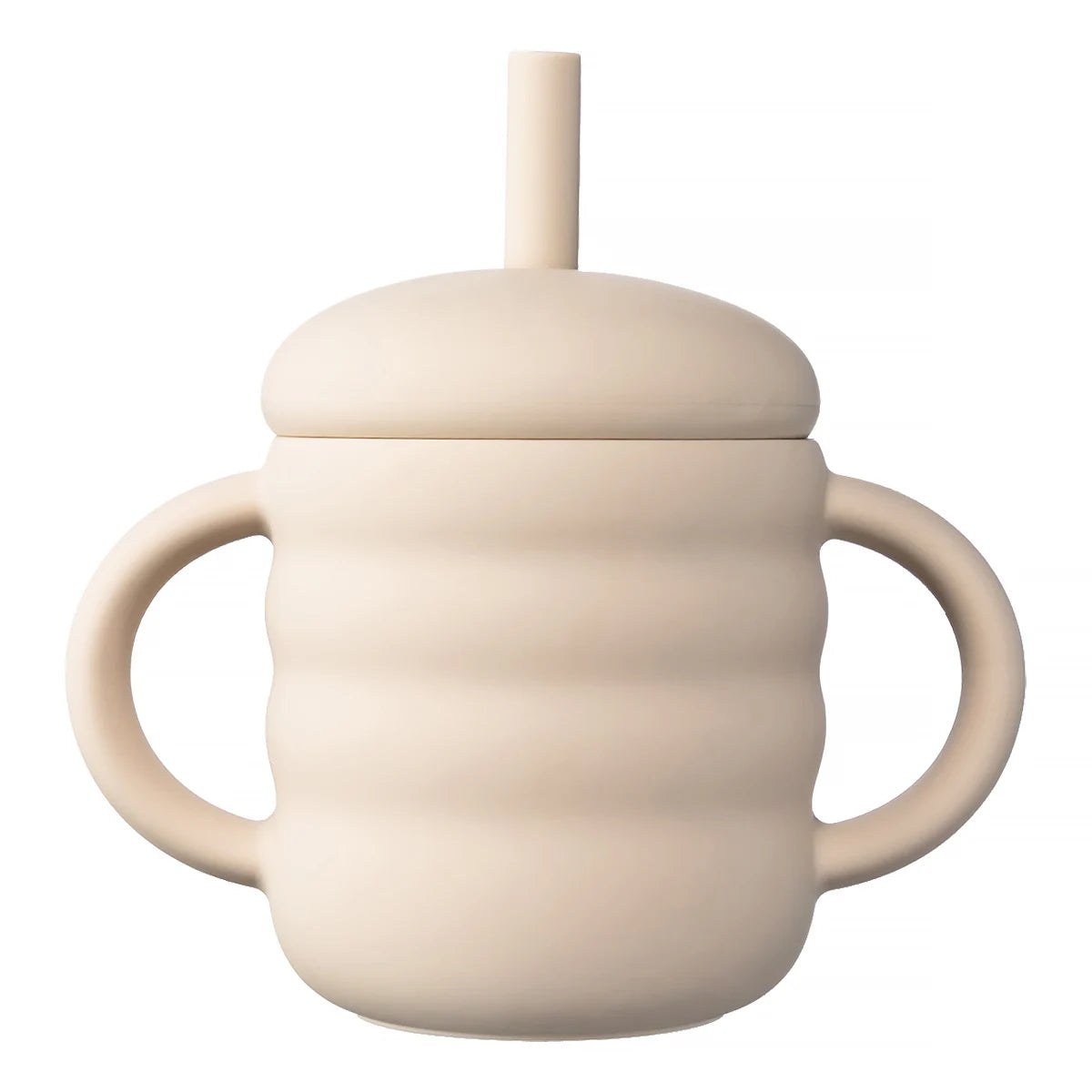 Copo de Silicone com Palhinha e Pegas Laterais, Design Ondulado, Antiderrapante