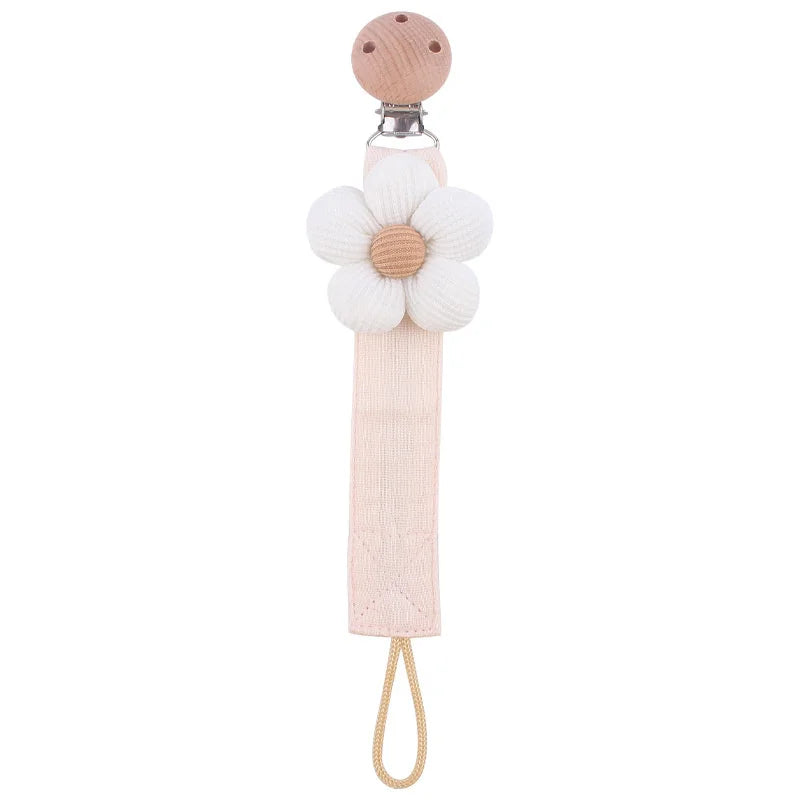 Flower pacifier clip – wood and fabric holder