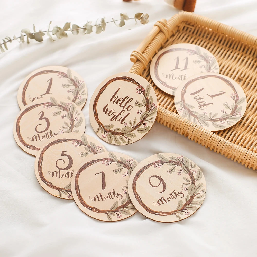 Conjunto de placas mensais de madeira - Flower Vine