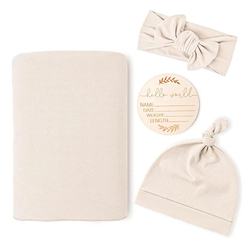 Conjunto recém-nascido (Swaddle c/ gorro ou fita e milestone)