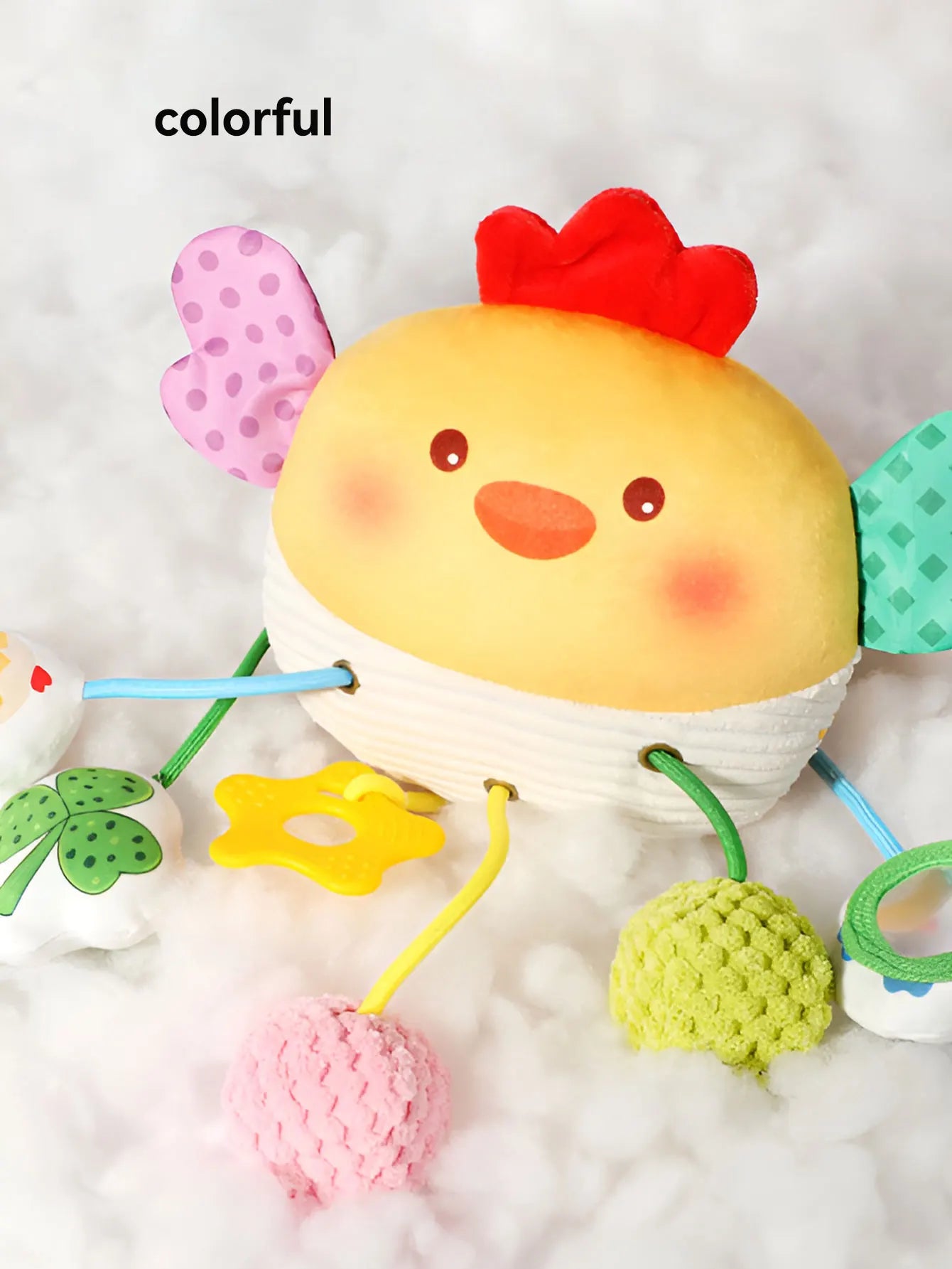 Pintainho das Surpresas - Brinquedo Sensorial, com Clipe, Texturas Variadas e Pendentes estimulantes