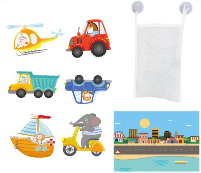 Conjunto Educativo de Brinquedos de Banho – Puzzle EVA Veículos