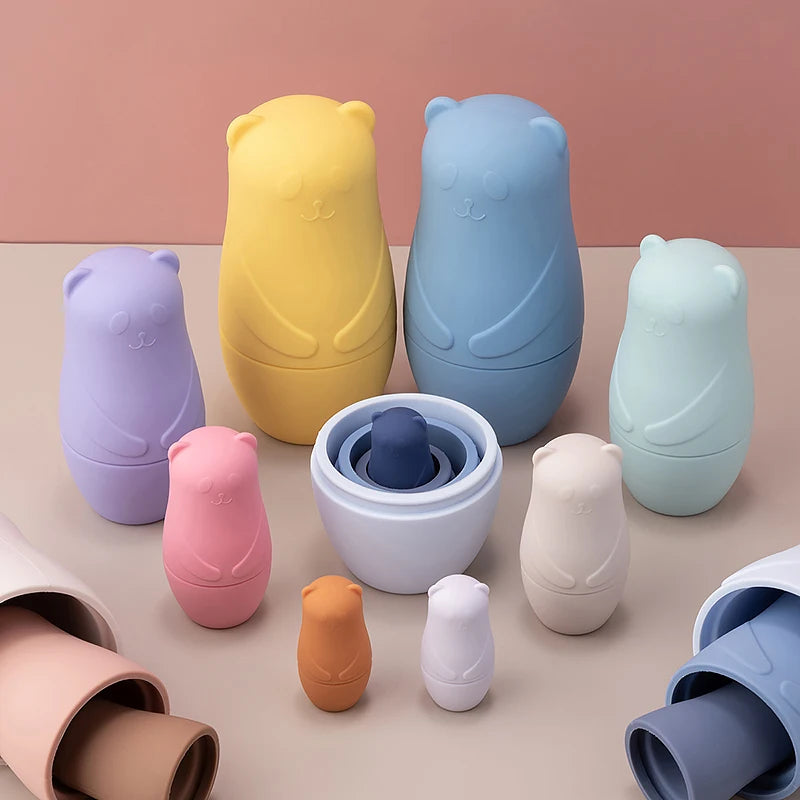 Ursos empilháveis em silicone – Brinquedo sensorial e decorativo
