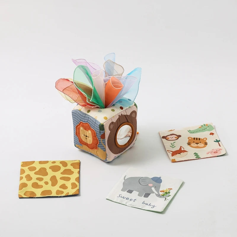 Magic Tissue Box – Montessori Sensory Toy with Animals and Colorful Tissues