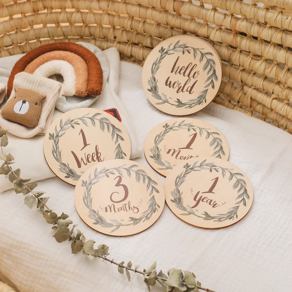 Conjunto de placas mensais de madeira - Eucalyptus Dream