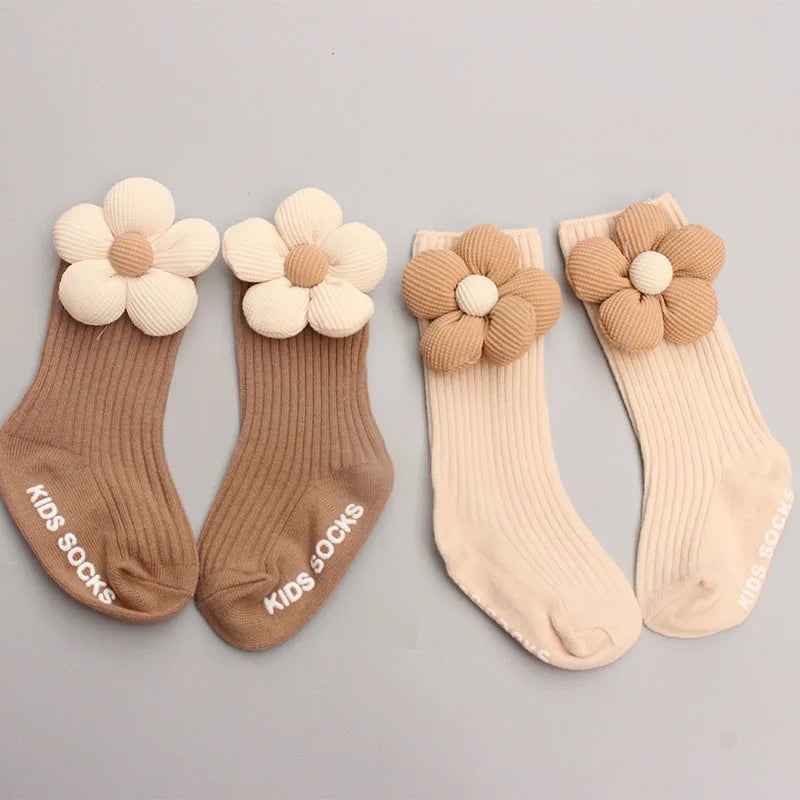 Conjunto flor de algodão – turbante + meias para bebé (0-12M)