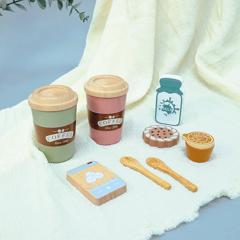 Conjunto de café em madeira