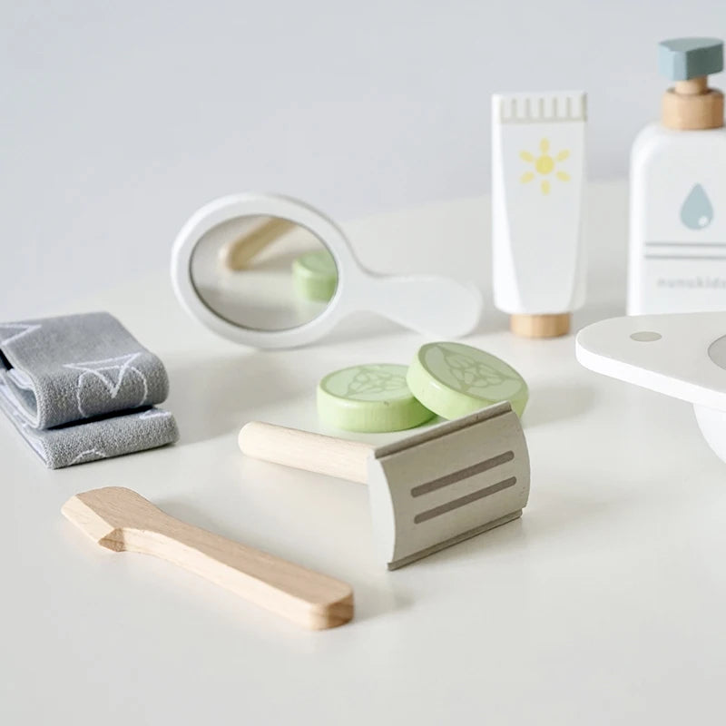 Kit de brincadeira em madeira – spa e maquilhagem com máscara facial
