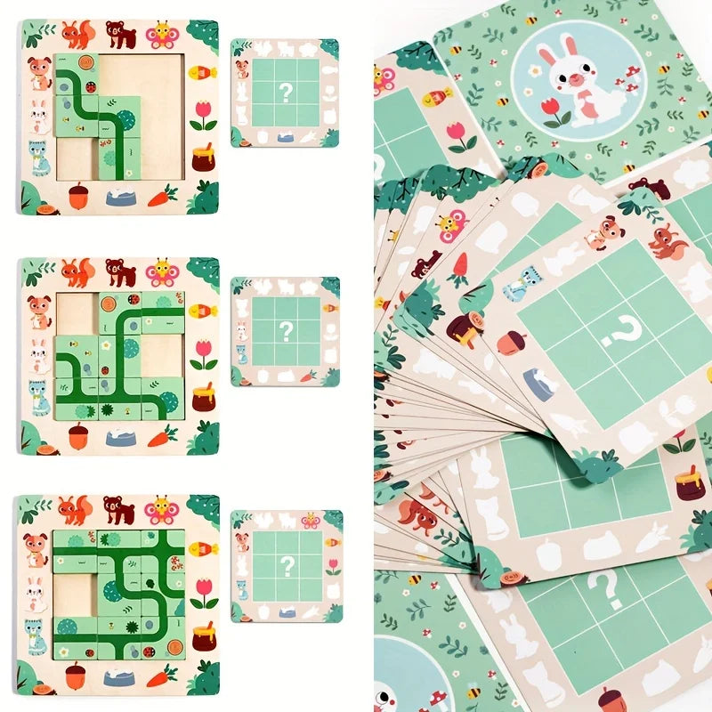 Jogo de Planeamento de Caminho em Madeira com Cartas, Animais da Floresta