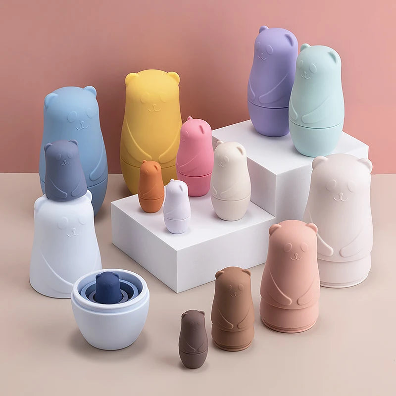 Ursos empilháveis em silicone – Brinquedo sensorial e decorativo