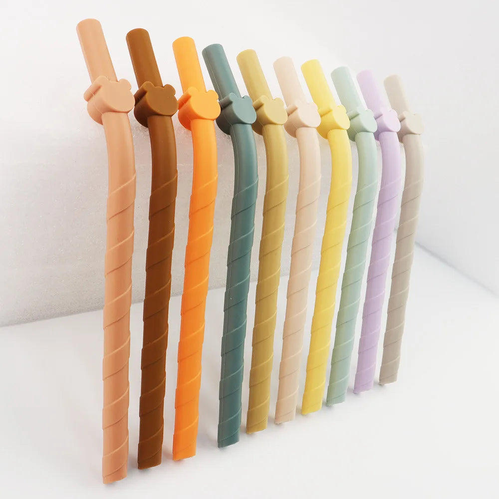 Palhinhas Flexíveis de Silicone Alimentar com Clipe de Urso