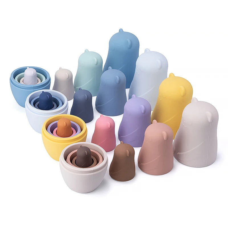 Ursos empilháveis em silicone – Brinquedo sensorial e decorativo