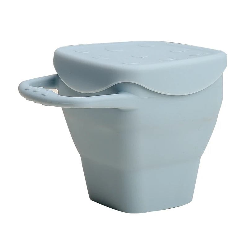 Copo de Snacks Dobrável em Silicone – Design Quadrado com Tampa