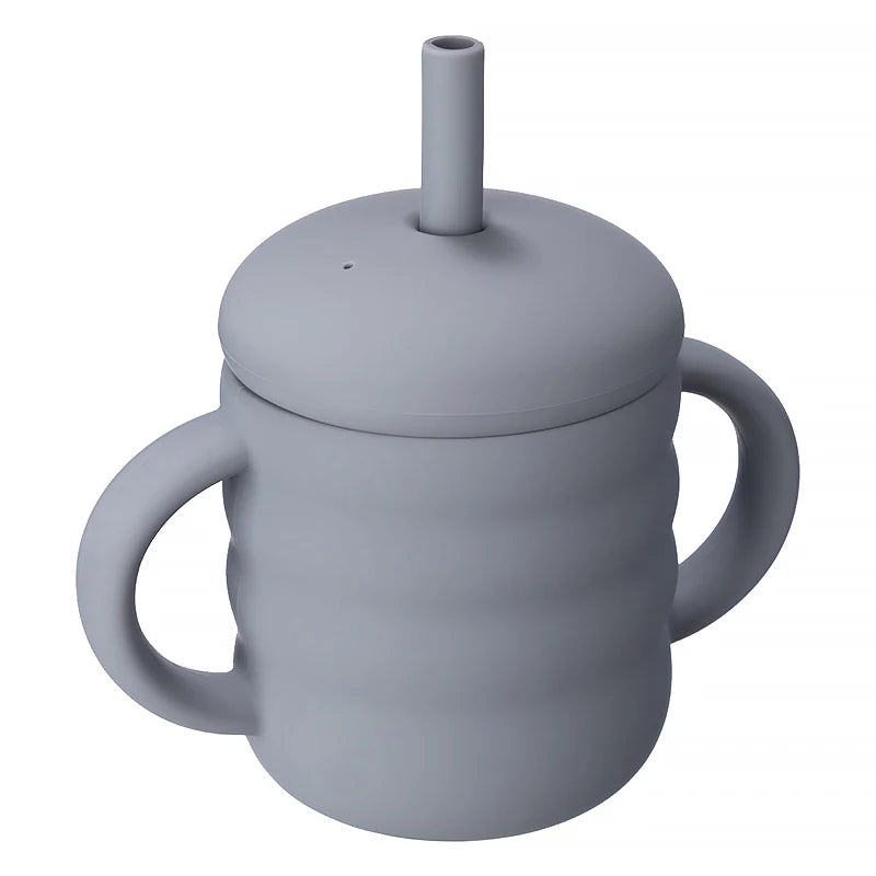 Copo de Silicone com Palhinha e Pegas Laterais, Design Ondulado, Antiderrapante