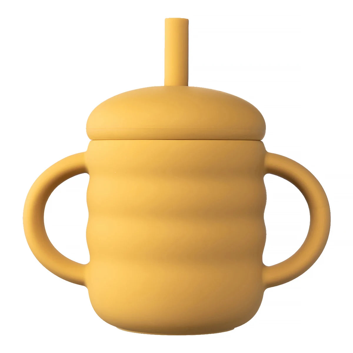 Copo de Silicone com Palhinha e Pegas Laterais, Design Ondulado, Antiderrapante