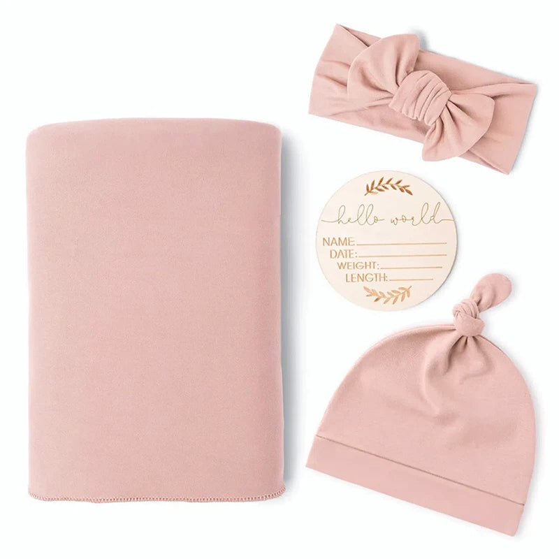 Conjunto recém-nascido (Swaddle c/ gorro ou fita e milestone)