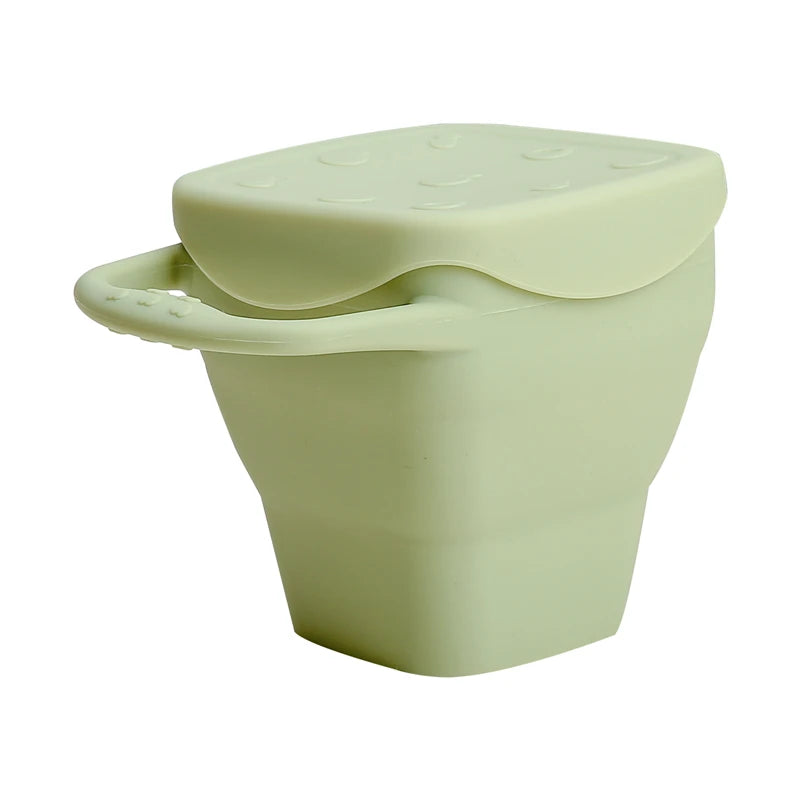 Copo de Snacks Dobrável em Silicone – Design Quadrado com Tampa