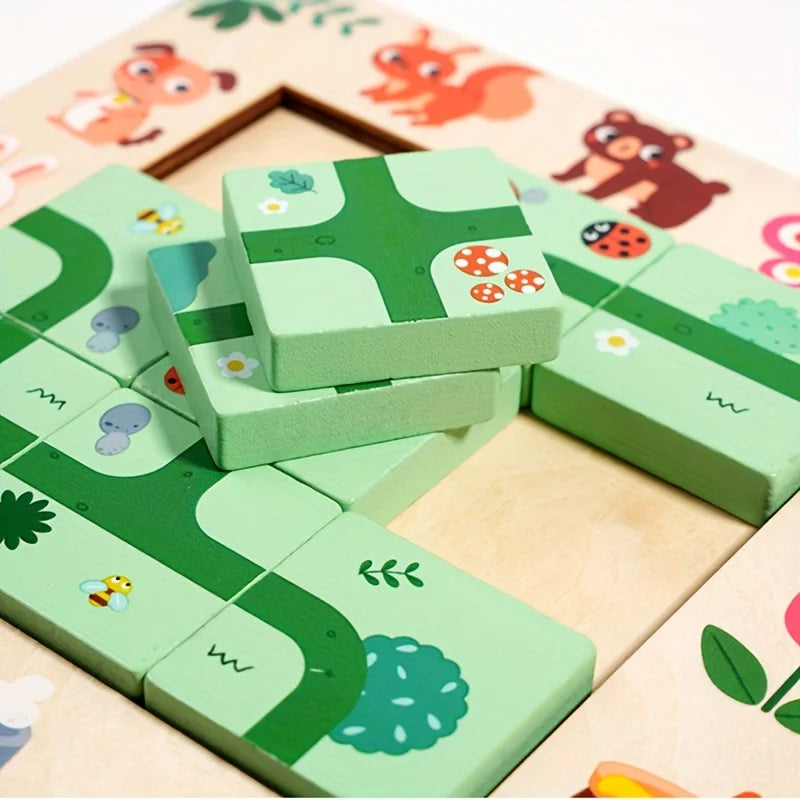 Jogo de Planeamento de Caminho em Madeira com Cartas, Animais da Floresta