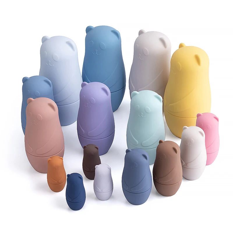 Ursos empilháveis em silicone – Brinquedo sensorial e decorativo