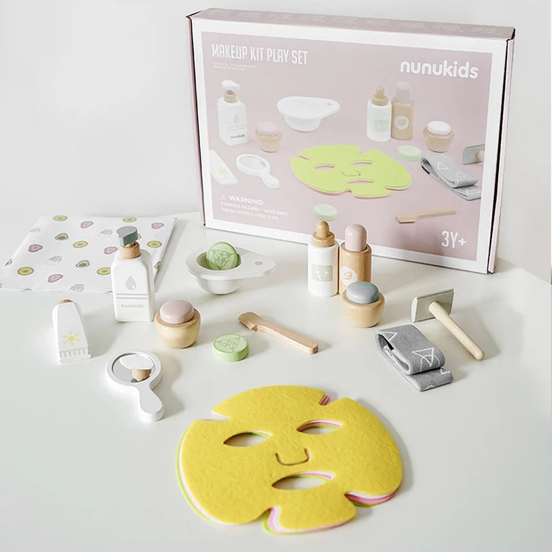 Kit de brincadeira em madeira – spa e maquilhagem com máscara facial