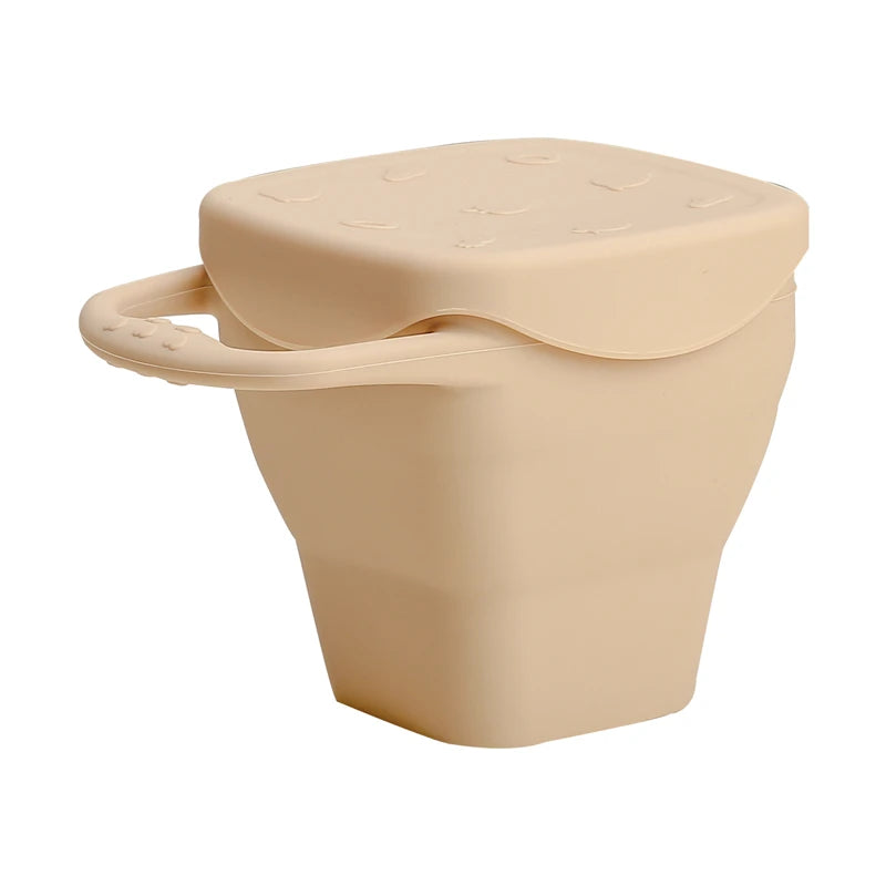 Copo de Snacks Dobrável em Silicone – Design Quadrado com Tampa