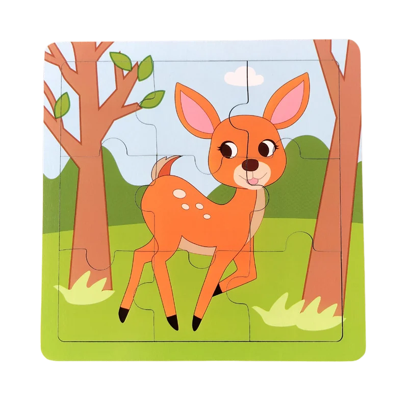 Puzzle de madeira 9 peças – Animais adoráveis para primeiras aprendizagens