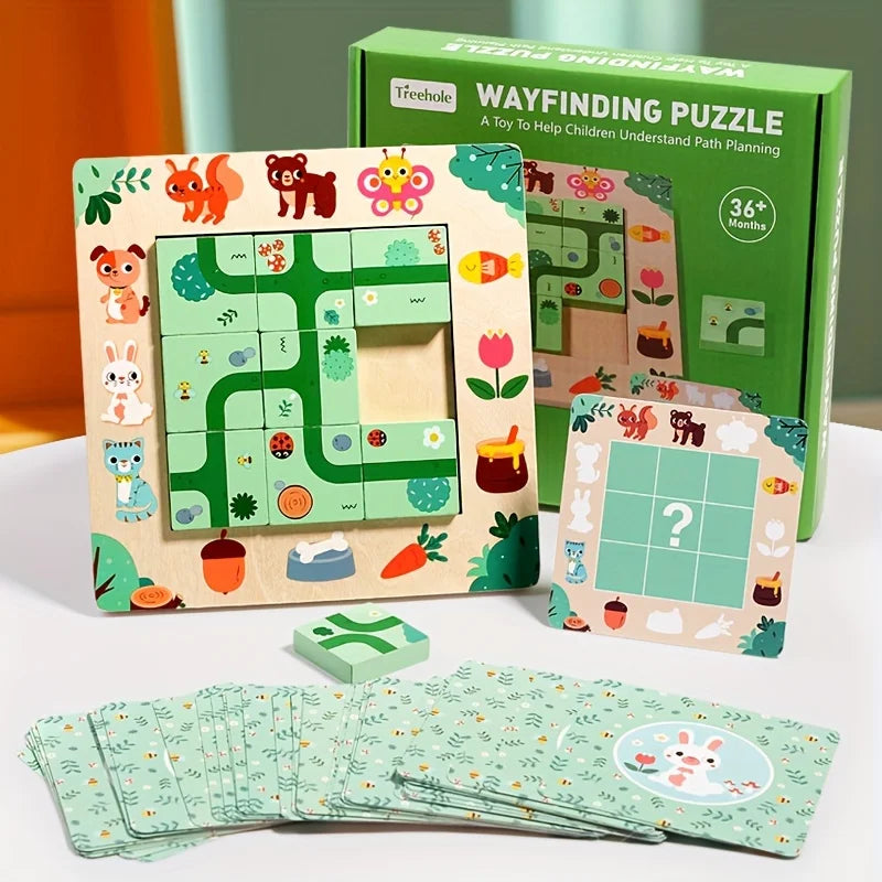 Jogo de Planeamento de Caminho em Madeira com Cartas, Animais da Floresta