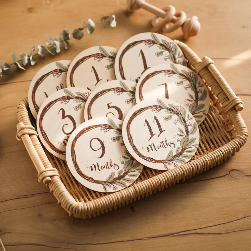 Conjunto de placas mensais de madeira - Flower Vine
