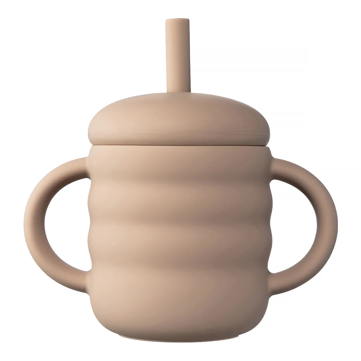 Copo de Silicone com Palhinha e Pegas Laterais, Design Ondulado, Antiderrapante