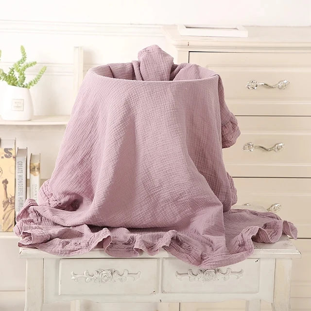 Manta de Musselina para Bebé - Algodão Orgânico com Folhos