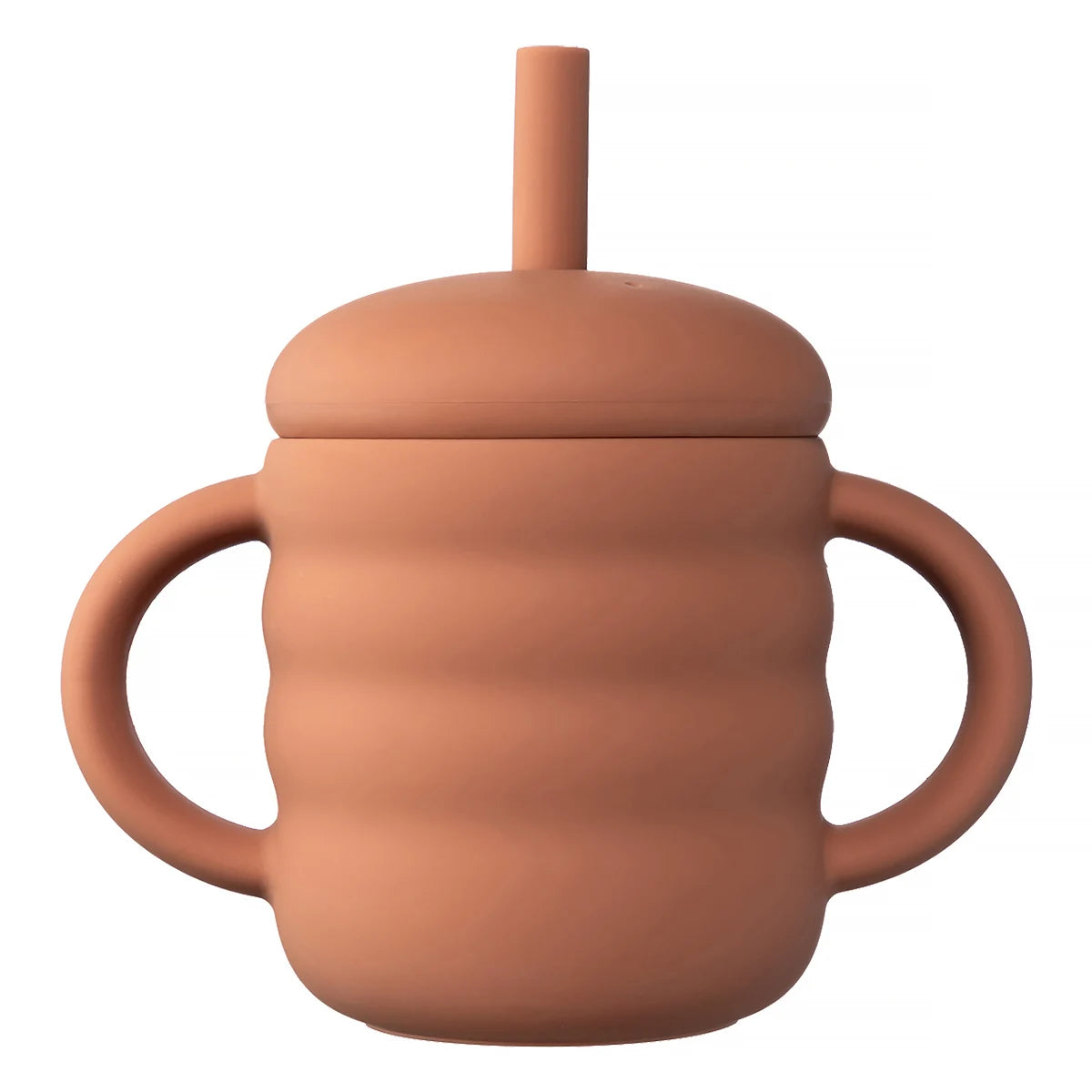 Copo de Silicone com Palhinha e Pegas Laterais, Design Ondulado, Antiderrapante