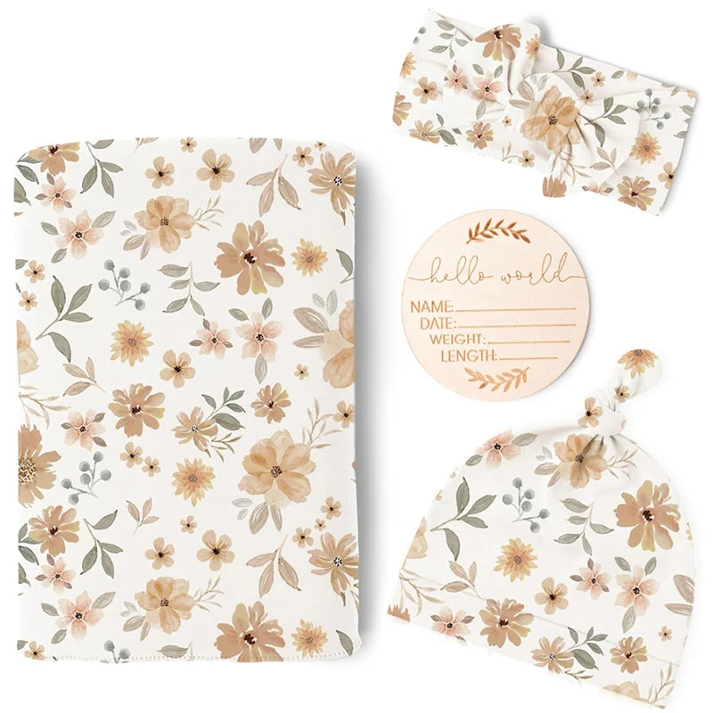 Conjunto recém-nascido (Swaddle c/ gorro ou fita e milestone)
