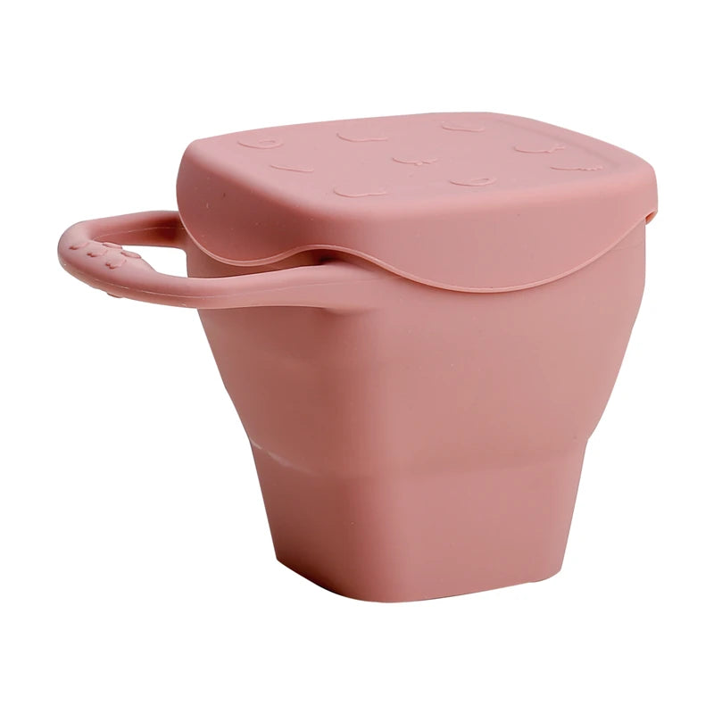 Copo de Snacks Dobrável em Silicone – Design Quadrado com Tampa