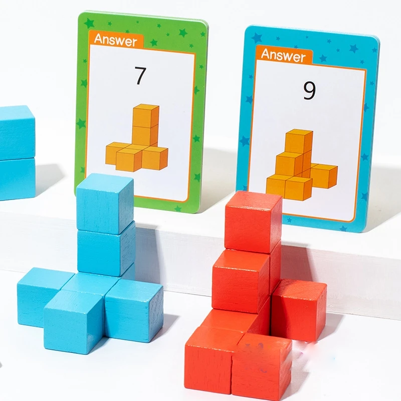 Jogo Educativo de Cubos com Cartas e Grelha 3D, Pensamento Lógico