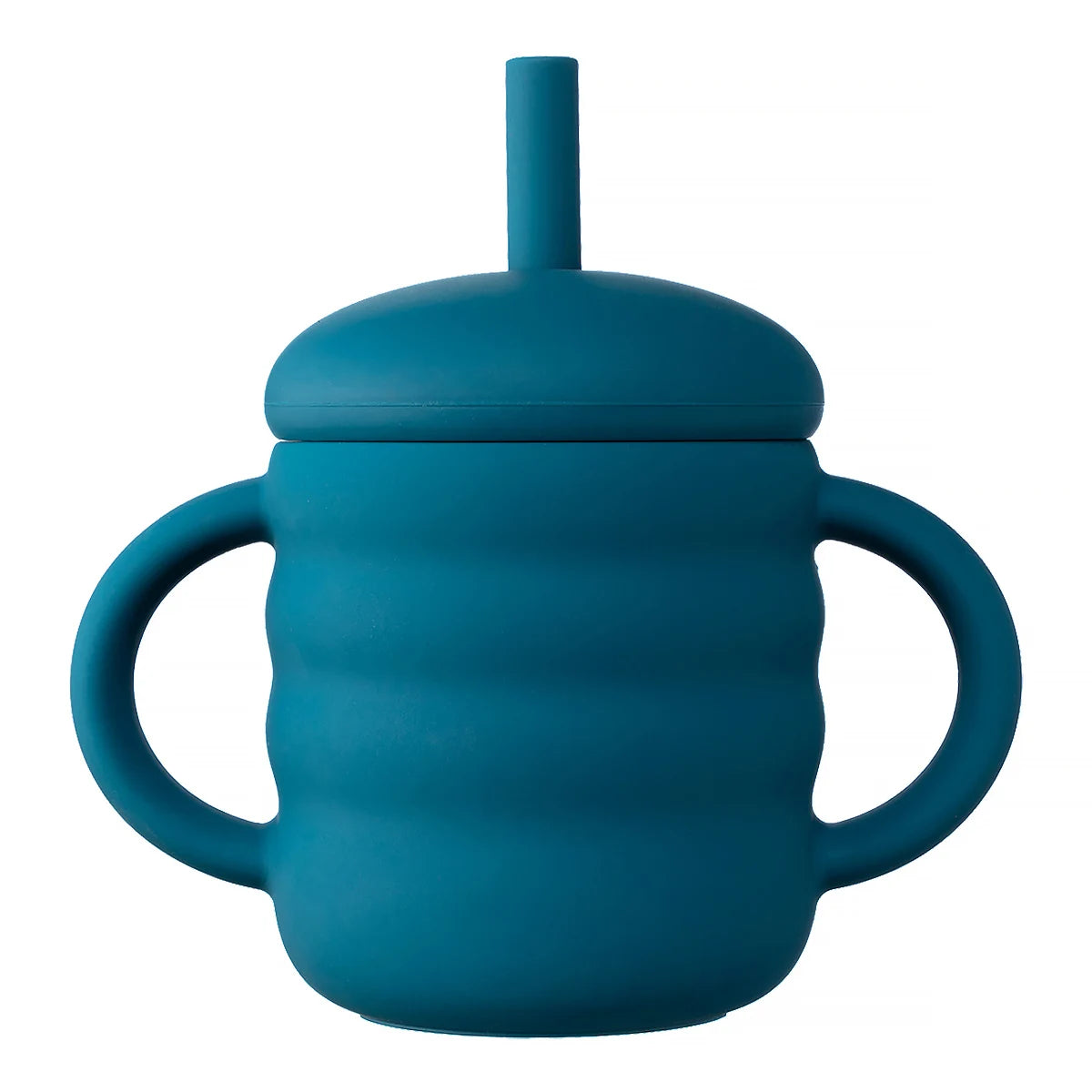 Copo de Silicone com Palhinha e Pegas Laterais, Design Ondulado, Antiderrapante
