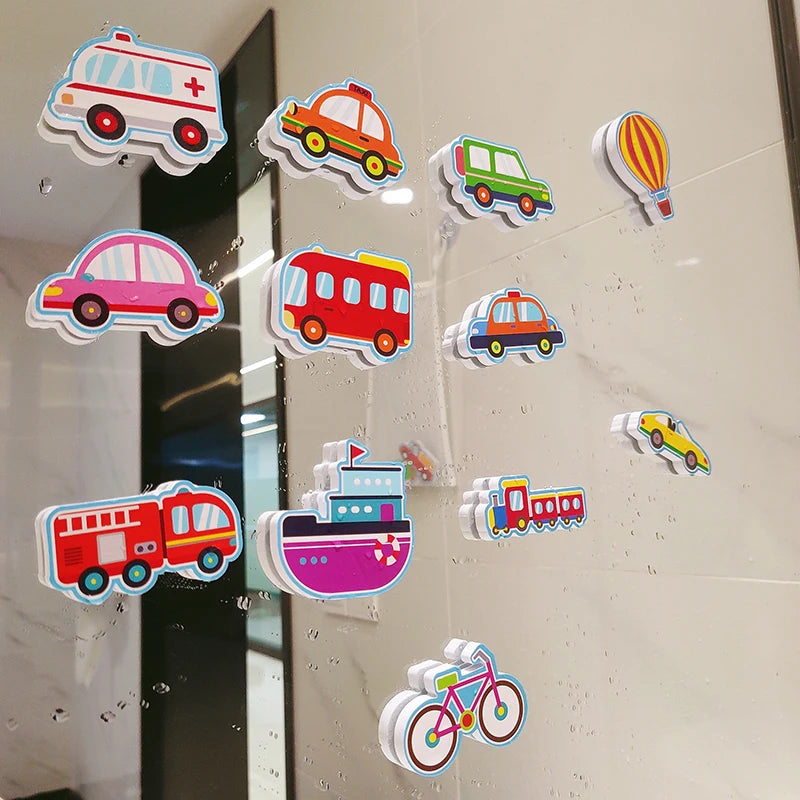 Conjunto Educativo de Brinquedos de Banho – Puzzle EVA Veículos