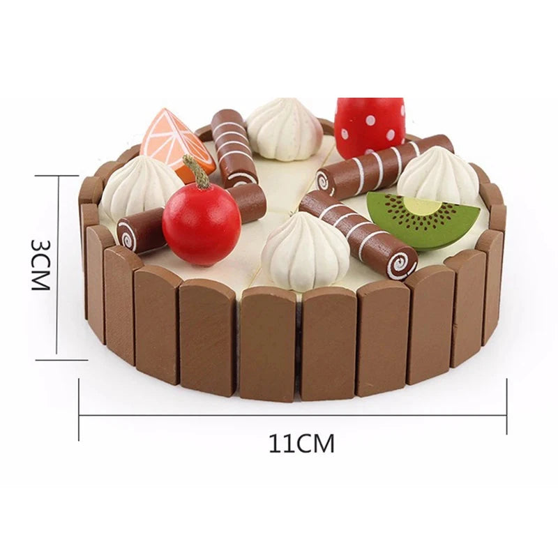 Wooden Birthday Cake – Brinquedo de cortar com frutas e decoração