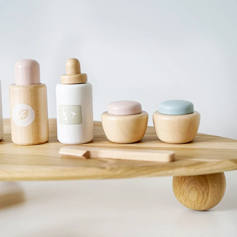 Kit de brincadeira em madeira – spa e maquilhagem com máscara facial