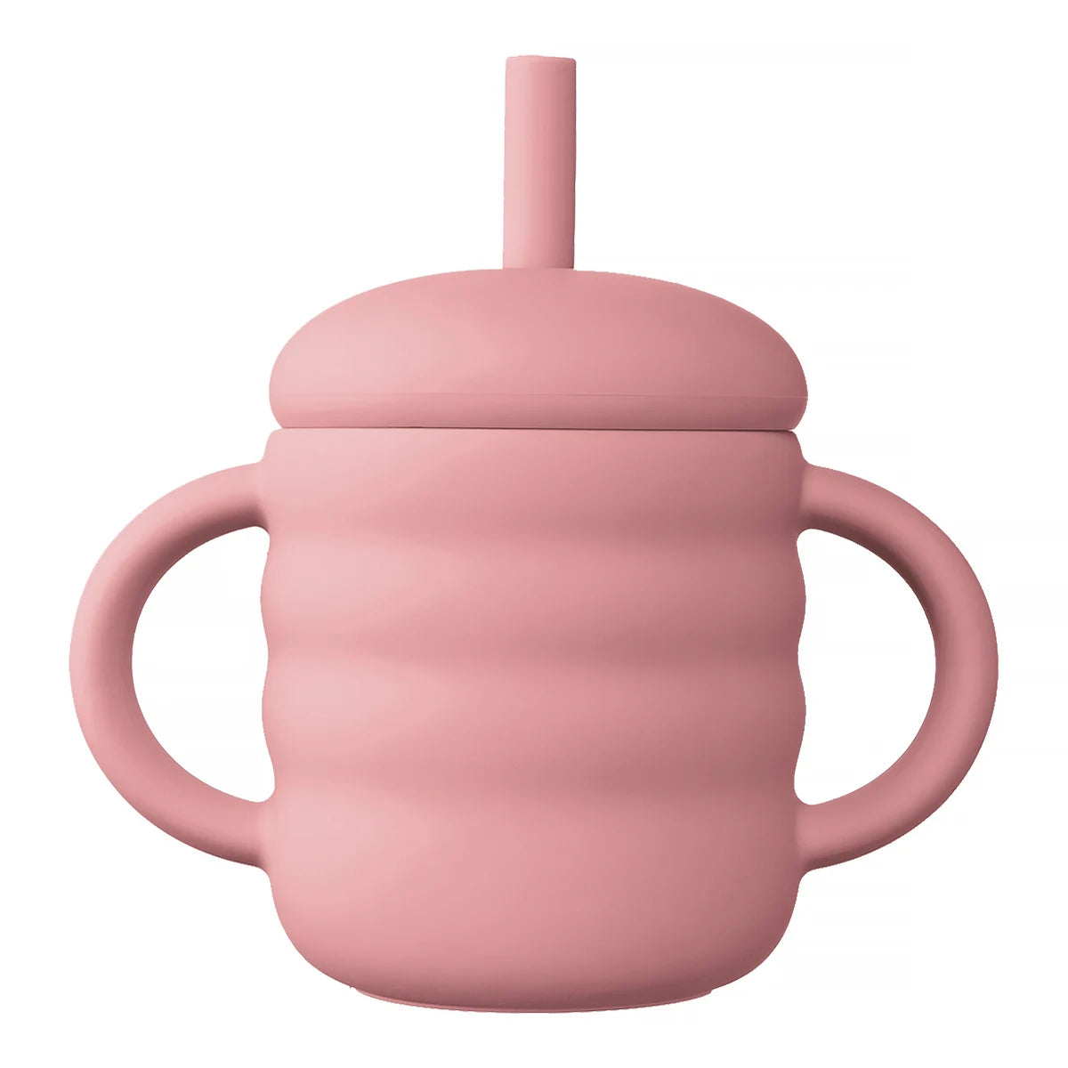 Copo de Silicone com Palhinha e Pegas Laterais, Design Ondulado, Antiderrapante