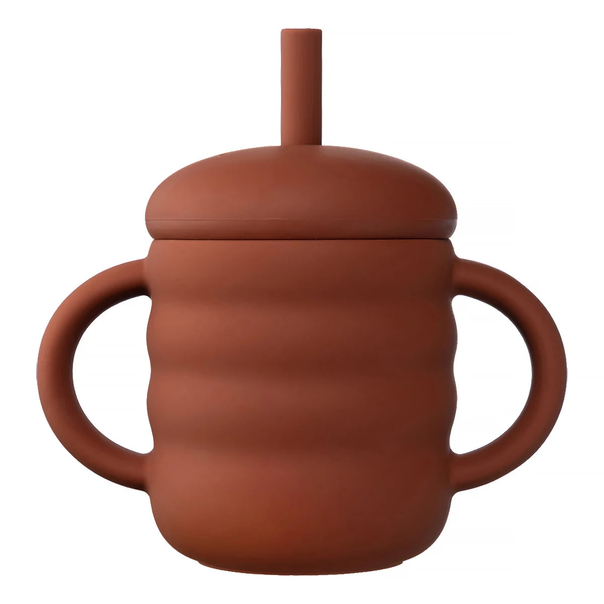 Copo de Silicone com Palhinha e Pegas Laterais, Design Ondulado, Antiderrapante