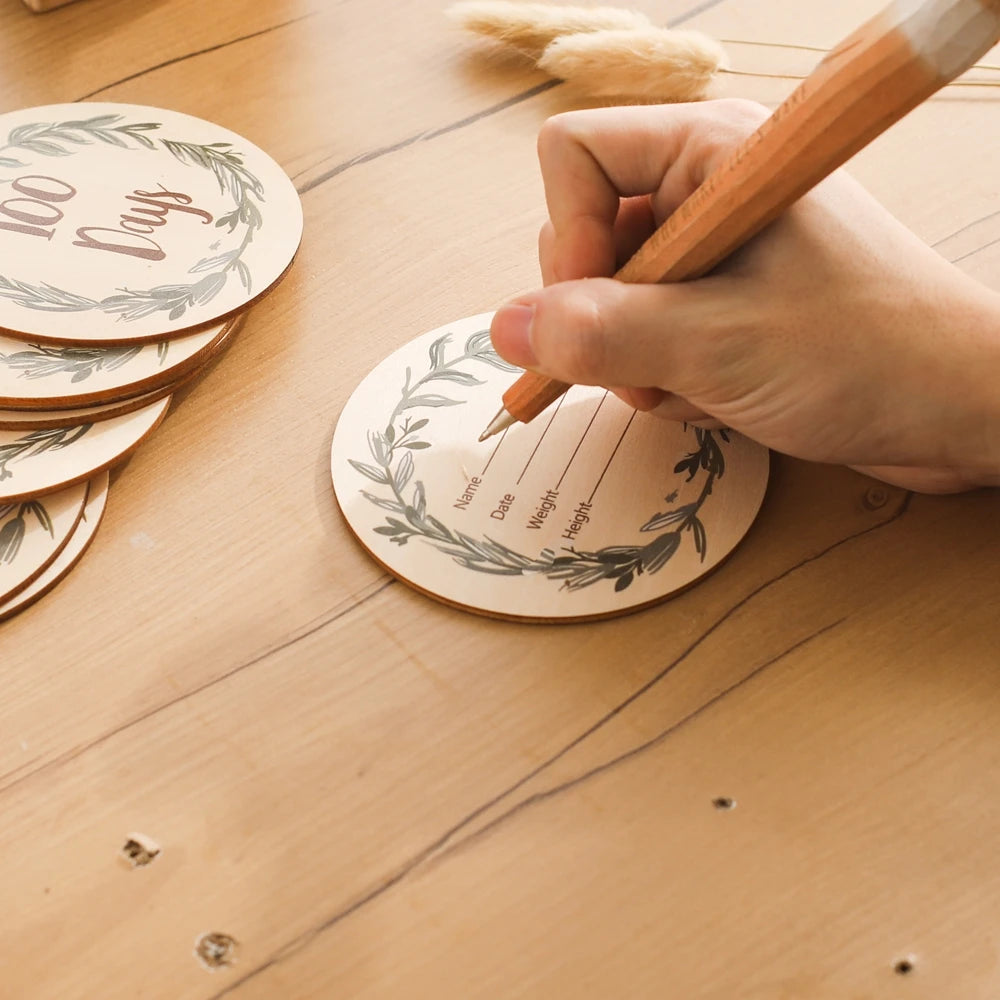 Conjunto de placas mensais de madeira - Eucalyptus Dream
