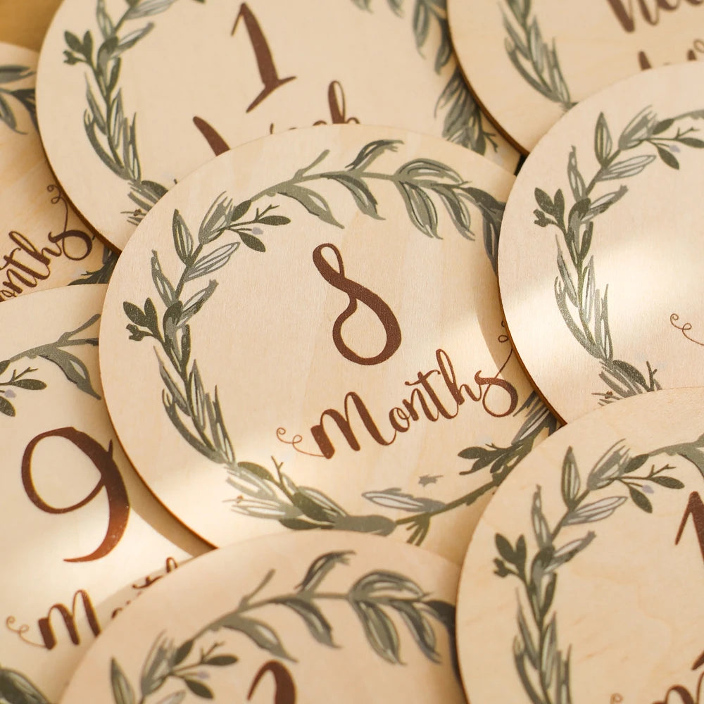 Conjunto de placas mensais de madeira - Eucalyptus Dream