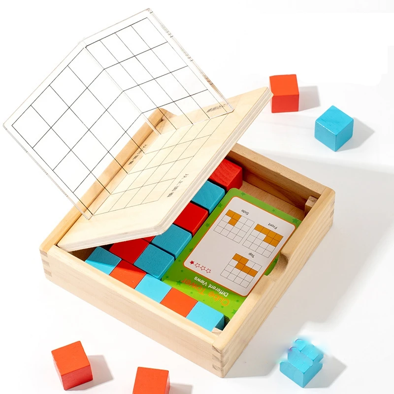 Jogo Educativo de Cubos com Cartas e Grelha 3D, Pensamento Lógico