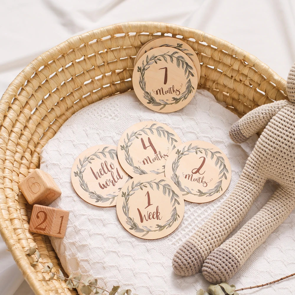 Conjunto de placas mensais de madeira - Eucalyptus Dream