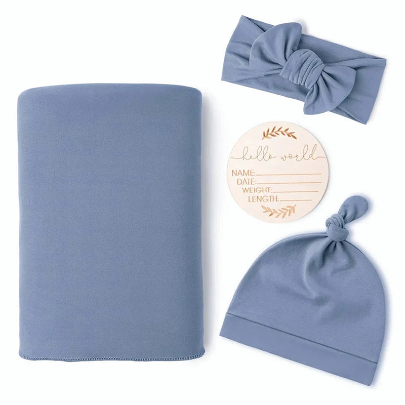 Conjunto recém-nascido (Swaddle c/ gorro ou fita e milestone)