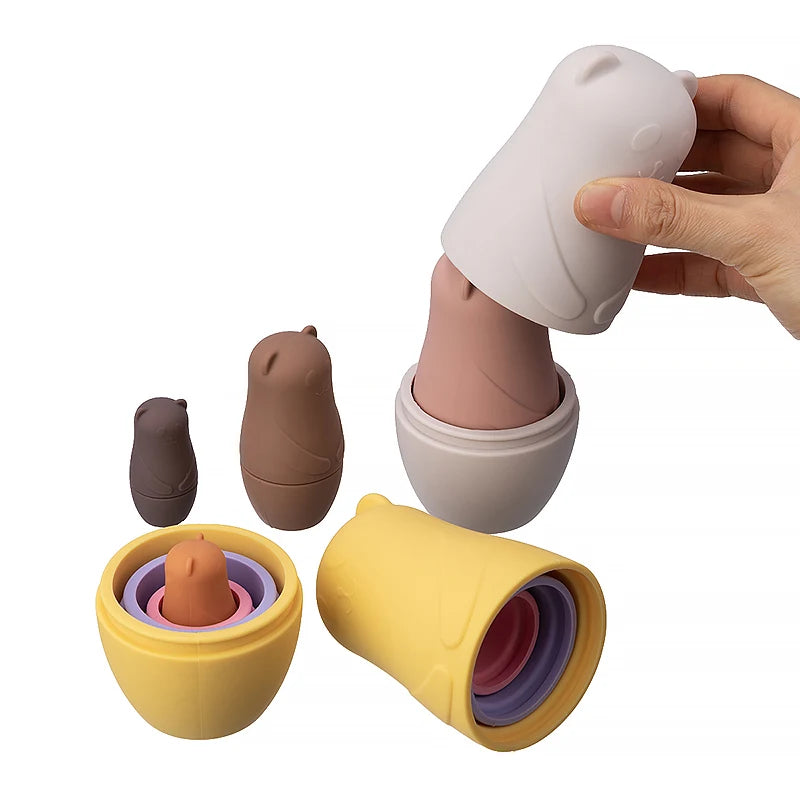 Ursos empilháveis em silicone – Brinquedo sensorial e decorativo