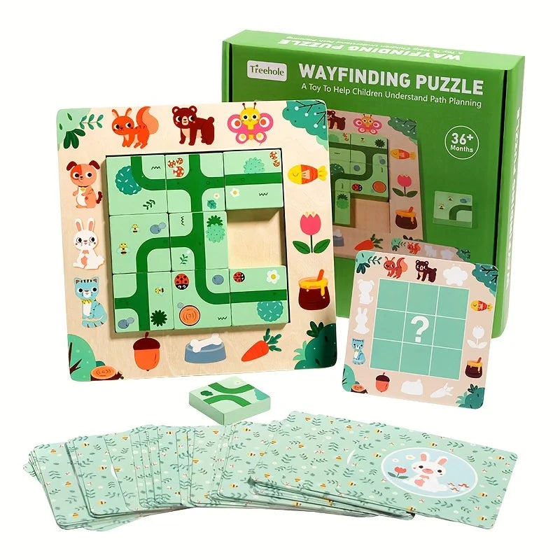 Jogo de Planeamento de Caminho em Madeira com Cartas, Animais da Floresta